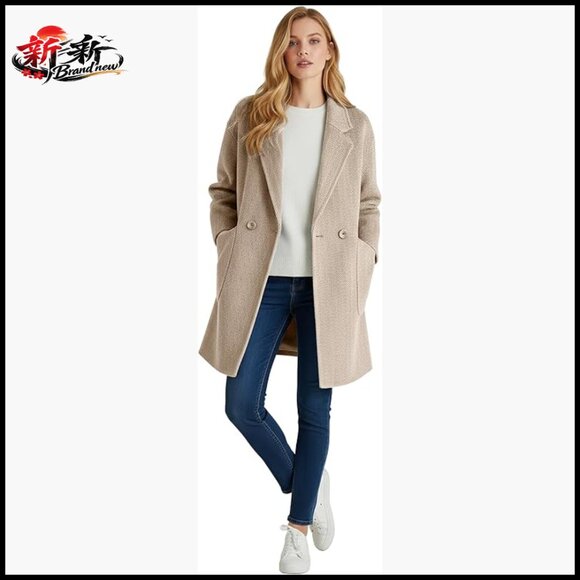 Polyester Blend Pea Coat with Quilted Lining Notch Lapel Knee Length